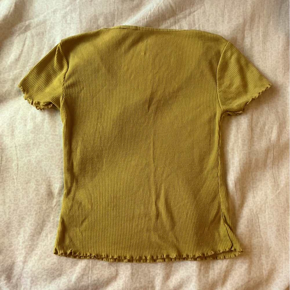 Ribbed Lettuce Hem Mustard Shirt - Picture 2 of 2
